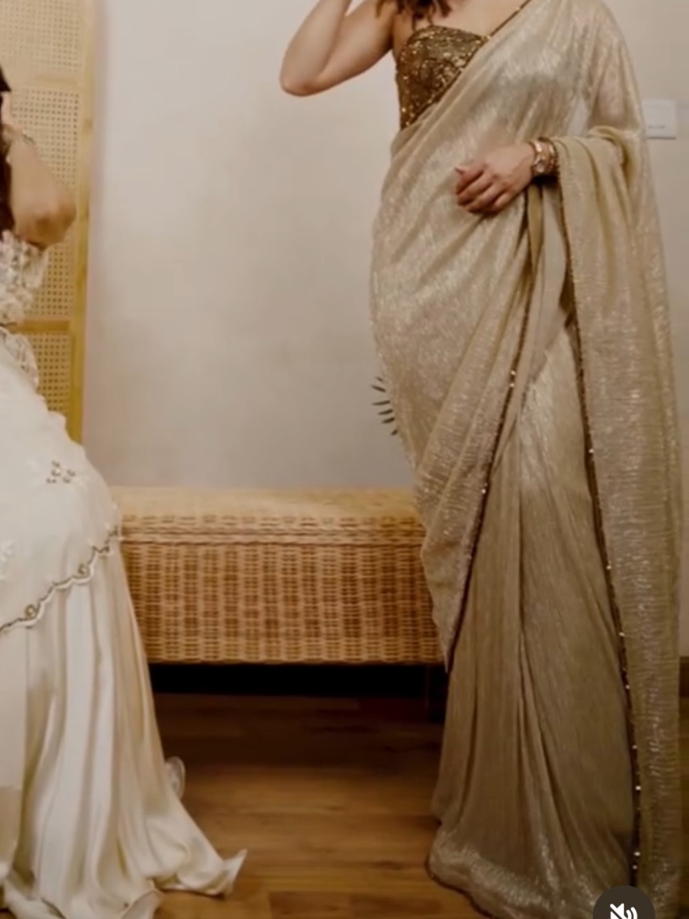 Gold Sequin Saree with Shimmering Blouse - Women's Dress